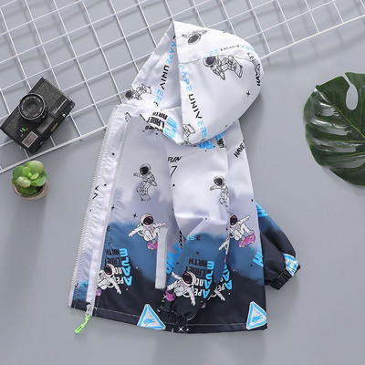 2023 m. pavasario rudens berniukų paltai spausdinti animaciniai filmai Astronautas striukės su gobtuvu vaikams 2–10 metų vaikams, viršutiniai drabužiai nuo vėjo