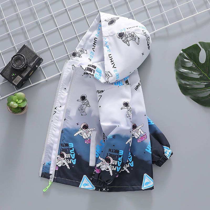 2023 m. pavasario rudens berniukų paltai spausdinti animaciniai filmai Astronautas striukės su gobtuvu vaikams 2–10 metų vaikams, viršutiniai drabužiai nuo vėjo
