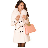 Rudens un ziemas Tvīda sieviešu mētelis Korejas versija Divrindu vidēja garuma tvīda mētelis ar kažokādas apkakli