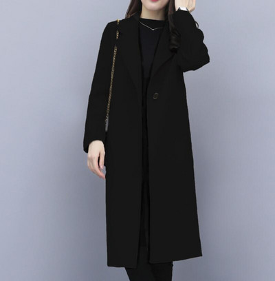 Aukštos kokybės moteriškas vilnonis paltas paprastas ilgomis rankovėmis kostiumas apykakle diržas ilgas Windbreak Parker pavasaris rudens viršutiniai drabužiai biure