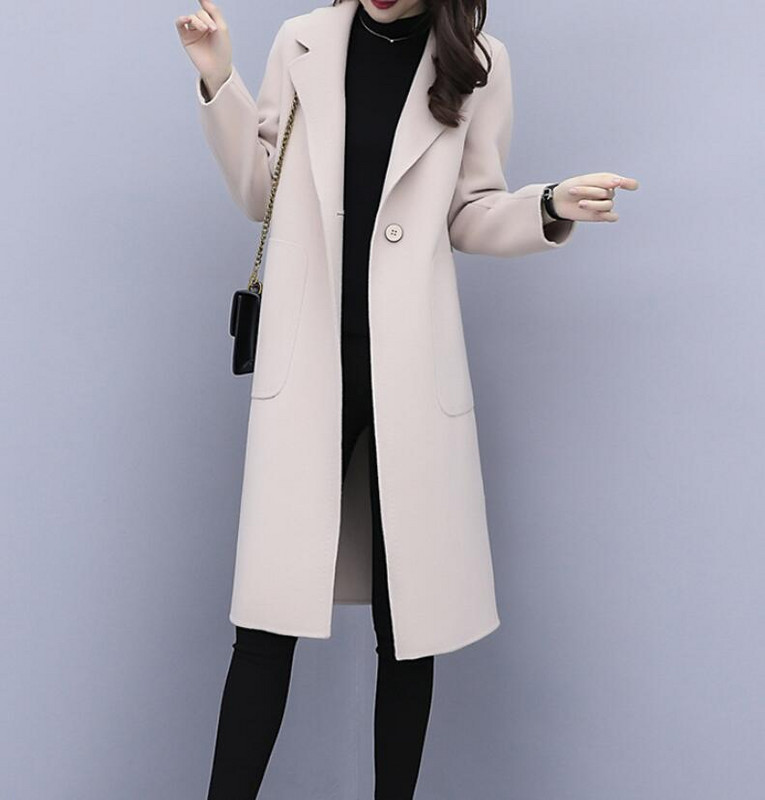 Aukštos kokybės moteriškas vilnonis paltas paprastas ilgomis rankovėmis kostiumas apykakle diržas ilgas Windbreak Parker pavasaris rudens viršutiniai drabužiai biure