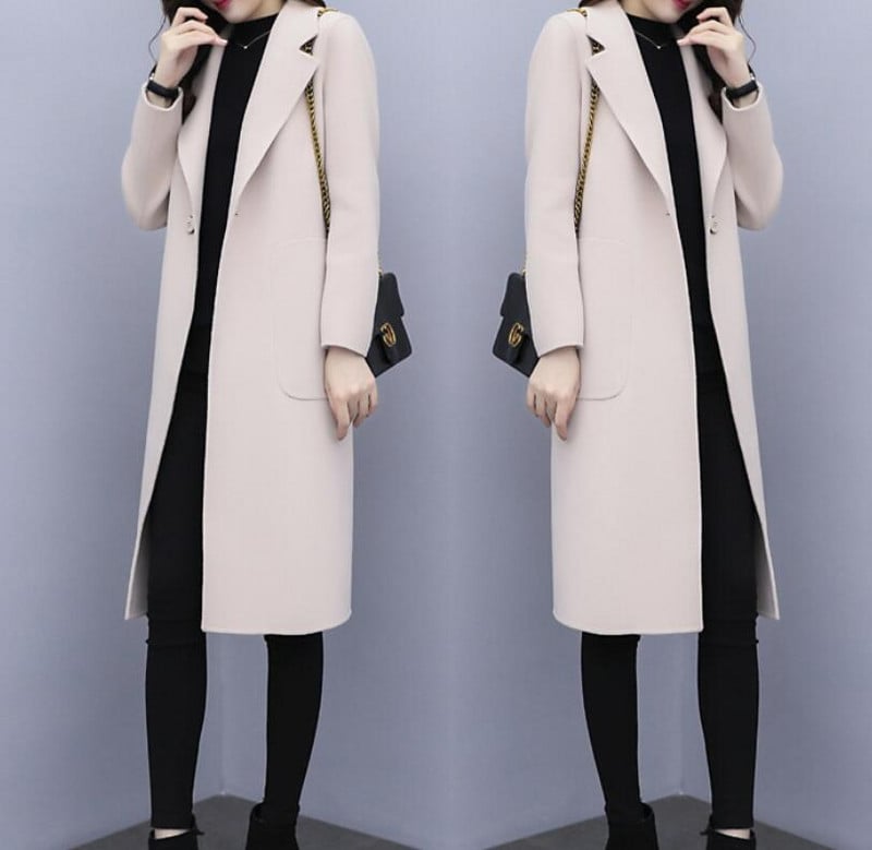 Aukštos kokybės moteriškas vilnonis paltas paprastas ilgomis rankovėmis kostiumas apykakle diržas ilgas Windbreak Parker pavasaris rudens viršutiniai drabužiai biure