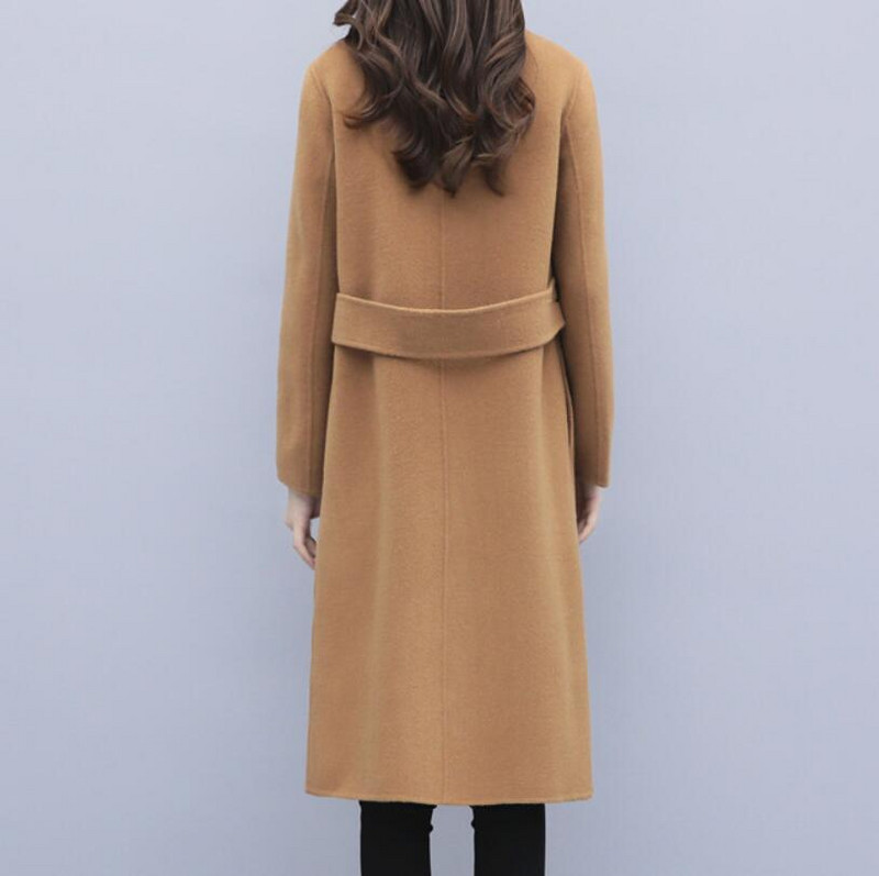 Aukštos kokybės moteriškas vilnonis paltas paprastas ilgomis rankovėmis kostiumas apykakle diržas ilgas Windbreak Parker pavasaris rudens viršutiniai drabužiai biure