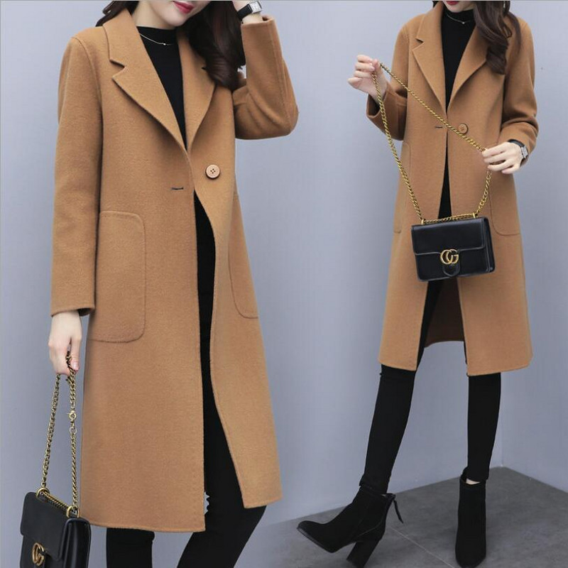 Aukštos kokybės moteriškas vilnonis paltas paprastas ilgomis rankovėmis kostiumas apykakle diržas ilgas Windbreak Parker pavasaris rudens viršutiniai drabužiai biure