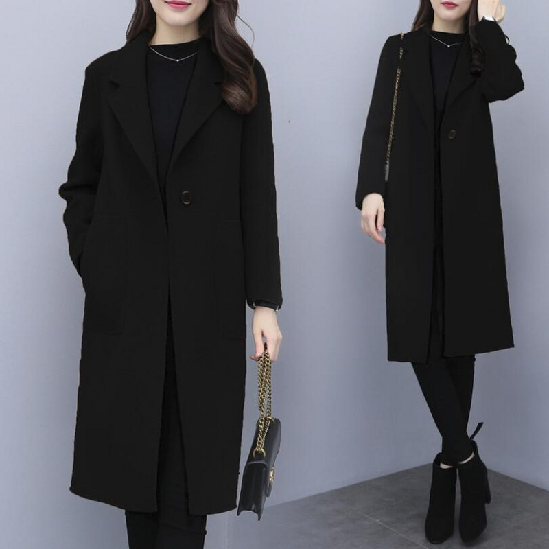 Aukštos kokybės moteriškas vilnonis paltas paprastas ilgomis rankovėmis kostiumas apykakle diržas ilgas Windbreak Parker pavasaris rudens viršutiniai drabužiai biure