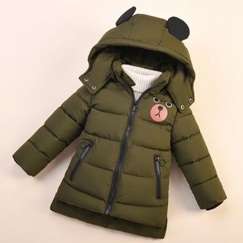 2023 Модно бебешко яке за момчета Есен Зима Карикатура Bear Thicken Затоплящо пухено палто с качулка за деца 1-6 години Детско връхно облекло