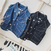 1-9Y, dječji jeans prsluci, proljeće, jesen, dječaci, jeans jakna, traper gornja odjeća, ležerne majice za dječake RT606