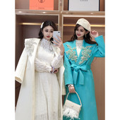 2023 Jesen Zima Ženski novi temperamentni vrhunski vuneni kaput s izvezenim malim dijamantom i velikim preklopnim ovratnikom, dvostrani vuneni kaput