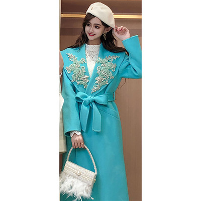 2023 Jesen Zima Ženski novi temperamentni vrhunski vuneni kaput s izvezenim malim dijamantom i velikim preklopnim ovratnikom, dvostrani vuneni kaput