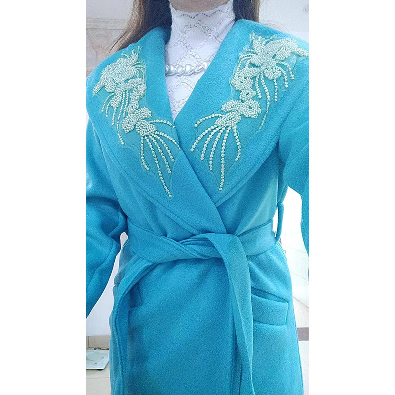 2023 Jesen Zima Ženski novi temperamentni vrhunski vuneni kaput s izvezenim malim dijamantom i velikim preklopnim ovratnikom, dvostrani vuneni kaput