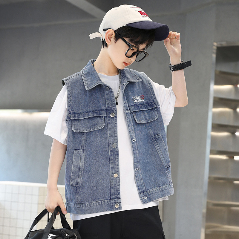 Denim prsluk za dječake Dječja odjeća Proljeće ljeto Jean prsluk Jakna bez rukava Gornja odjeća Gornji prsluk za dječake Dječja odjeća