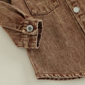 Synpos Fashion Spring Kids Boys Solid Brown Denim Jeans Jacket Детски еднобортни палта с джобове с дълъг ръкав 1-5 години