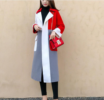 2020, nouă haină lungă pentru femei, haină mare de lână, cu cusături, culoare contrastantă, pardesiu, rezistent la vânt, îmbrăcăminte de birou de calitate pentru femei