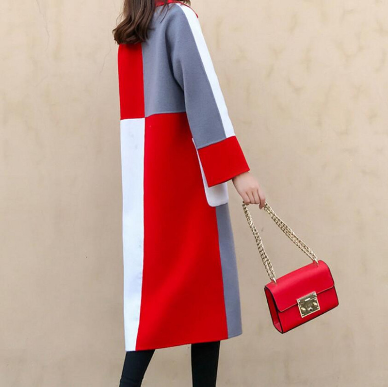 2020, nouă haină lungă pentru femei, haină mare de lână, cu cusături, culoare contrastantă, pardesiu, rezistent la vânt, îmbrăcăminte de birou de calitate pentru femei