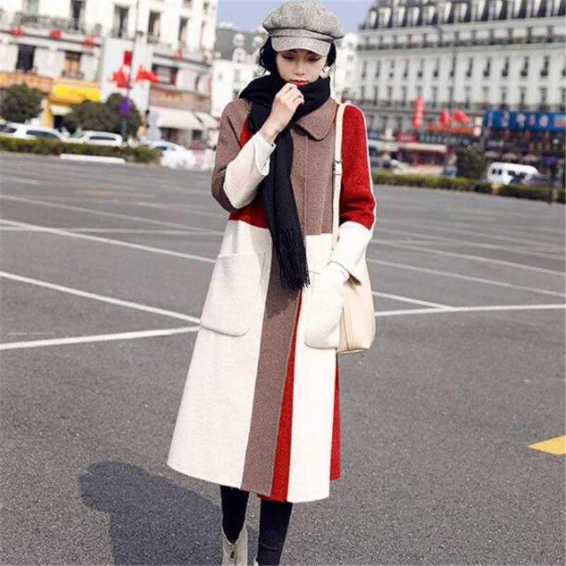 2020, nouă haină lungă pentru femei, haină mare de lână, cu cusături, culoare contrastantă, pardesiu, rezistent la vânt, îmbrăcăminte de birou de calitate pentru femei