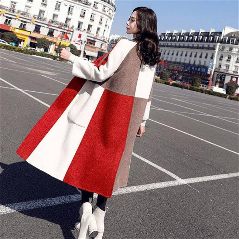 2020, nouă haină lungă pentru femei, haină mare de lână, cu cusături, culoare contrastantă, pardesiu, rezistent la vânt, îmbrăcăminte de birou de calitate pentru femei