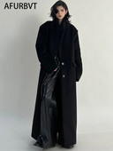 Palton vintage din amestec de lână pentru femei, toamnă iarnă, cu mânecă lungă, cu rever, jachetă lungă pentru femei, modă coreeană, elegantă, largi, supradimensionată