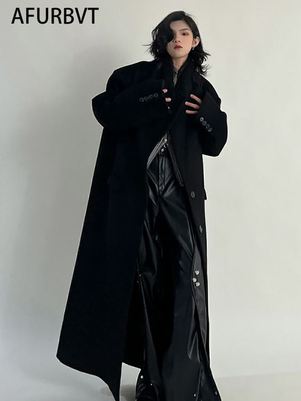 Palton vintage din amestec de lână pentru femei, toamnă iarnă, cu mânecă lungă, cu rever, jachetă lungă pentru femei, modă coreeană, elegantă, largi, supradimensionată