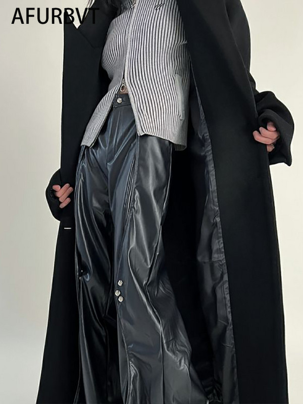 Palton vintage din amestec de lână pentru femei, toamnă iarnă, cu mânecă lungă, cu rever, jachetă lungă pentru femei, modă coreeană, elegantă, largi, supradimensionată