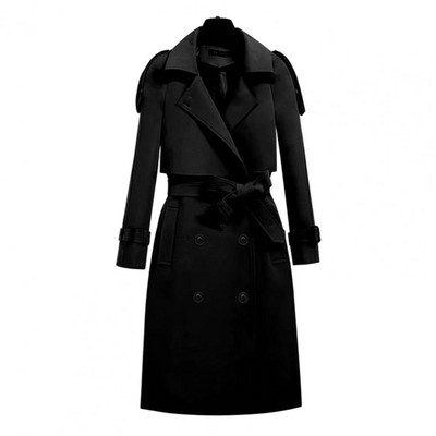 Labavi ženski kaput jesen zima s remenom, jednobojni kaput, debela srednje duga vjetrovka, ženska ženska duga jakna, vanjska odjeća