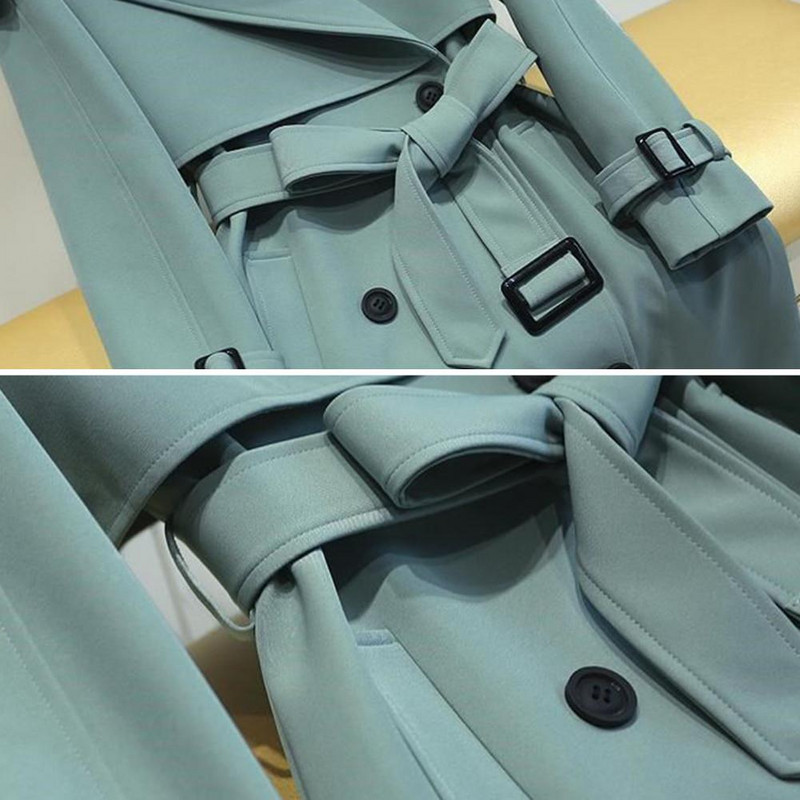 Labavi ženski kaput jesen zima s remenom, jednobojni kaput, debela srednje duga vjetrovka, ženska ženska duga jakna, vanjska odjeća