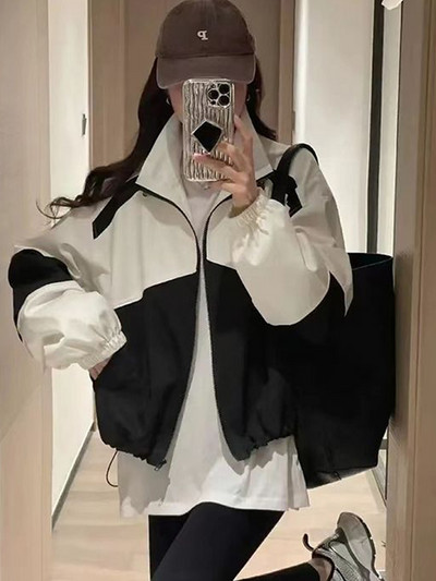 Rudens beisbola jaka Sieviešu vintage mēteļi ar garām piedurknēm Sieviešu korejiešu modes ikdienišķa apkakle, āra jaka sievietēm