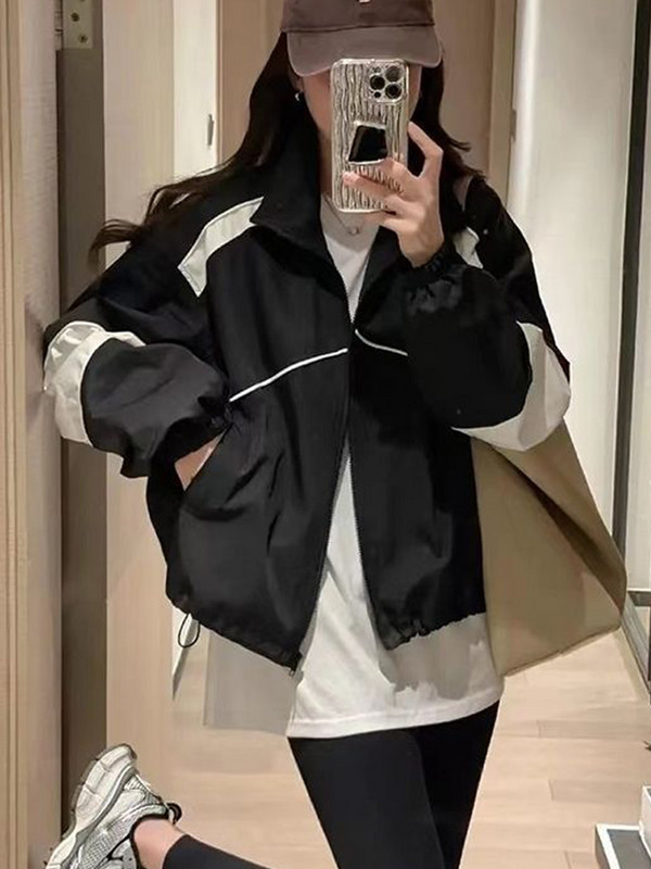 Rudens beisbola jaka Sieviešu vintage mēteļi ar garām piedurknēm Sieviešu korejiešu modes ikdienišķa apkakle, āra jaka sievietēm