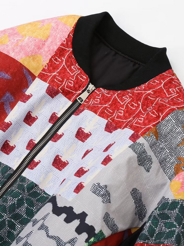 Jachete casual imprimate pentru femei, cu decolteu în V, cu mâneci lungi, cu fermoar metalic în față, jachete largi pentru femei, îmbrăcăminte de stradă, îmbrăcăminte exterioară