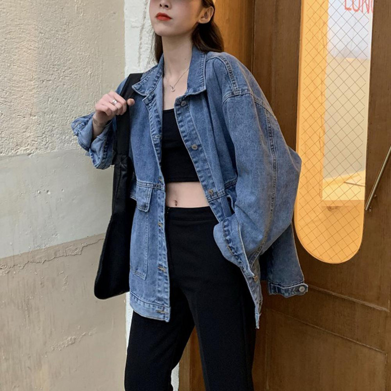 Ženska jakna, isprani traper, kardigan s jednim kopčanjem, dugmići za grijanje, dugi rukavi, ovratnik na ovratnik, ženski kaput, ženska odjeća