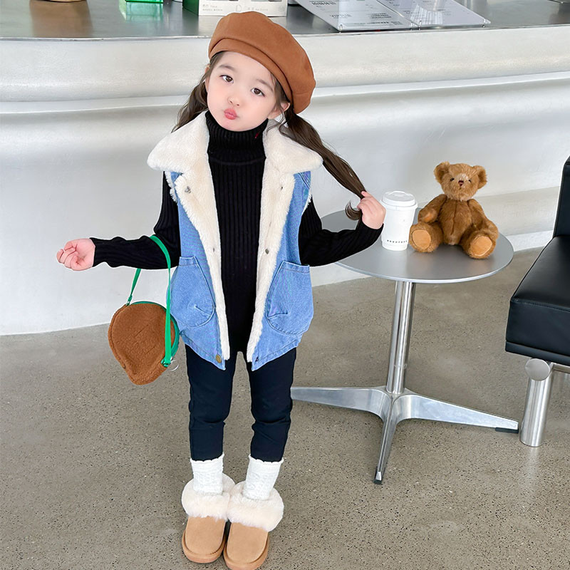 Dječji traper prsluk 2023 Novi prsluci za djevojčice Jesen Zima Gornja odjeća Jakna Plišani topli prsluk za bebe CH129