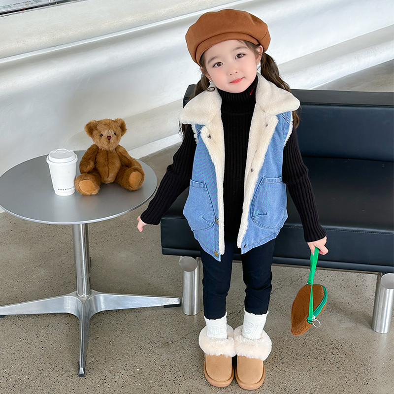 Dječji traper prsluk 2023 Novi prsluci za djevojčice Jesen Zima Gornja odjeća Jakna Plišani topli prsluk za bebe CH129