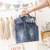 Dječja jesenska odjeća Crtani jeans prsluk Prsluk za malu djecu Prsluk s gumbima S džepnim ovratnikom bez rukava Prsluci za dječake Traper jakna