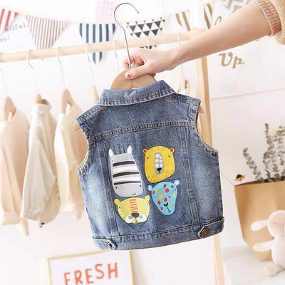 Dječja jesenska odjeća Crtani jeans prsluk Prsluk za malu djecu Prsluk s gumbima S džepnim ovratnikom bez rukava Prsluci za dječake Traper jakna