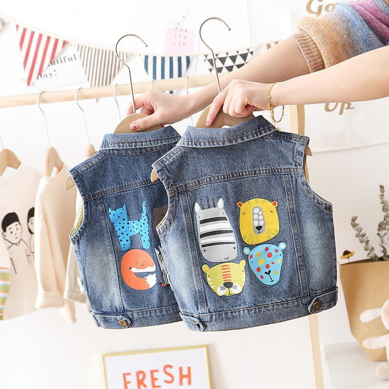 Dječja jesenska odjeća Crtani jeans prsluk Prsluk za malu djecu Prsluk s gumbima S džepnim ovratnikom bez rukava Prsluci za dječake Traper jakna
