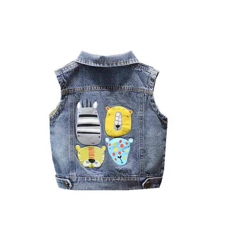 Dječja jesenska odjeća Crtani jeans prsluk Prsluk za malu djecu Prsluk s gumbima S džepnim ovratnikom bez rukava Prsluci za dječake Traper jakna
