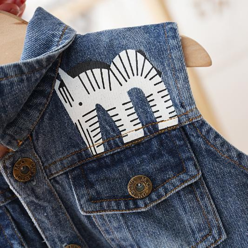 Dječja jesenska odjeća Crtani jeans prsluk Prsluk za malu djecu Prsluk s gumbima S džepnim ovratnikom bez rukava Prsluci za dječake Traper jakna