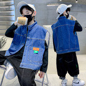 Vestă de blugi pentru băieți mari Îmbrăcăminte pentru copii, primăvară, toamnă, blugi ocazional, jachetă fără mâneci, îmbrăcăminte exterioară pentru copii, topuri pentru copii, haine pentru copii