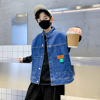 Vestă de blugi pentru băieți mari Îmbrăcăminte pentru copii, primăvară, toamnă, blugi ocazional, jachetă fără mâneci, îmbrăcăminte exterioară pentru copii, topuri pentru copii, haine pentru copii