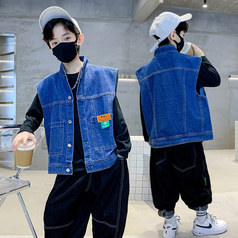 Vestă de blugi pentru băieți mari Îmbrăcăminte pentru copii, primăvară, toamnă, blugi ocazional, jachetă fără mâneci, îmbrăcăminte exterioară pentru copii, topuri pentru copii, haine pentru copii
