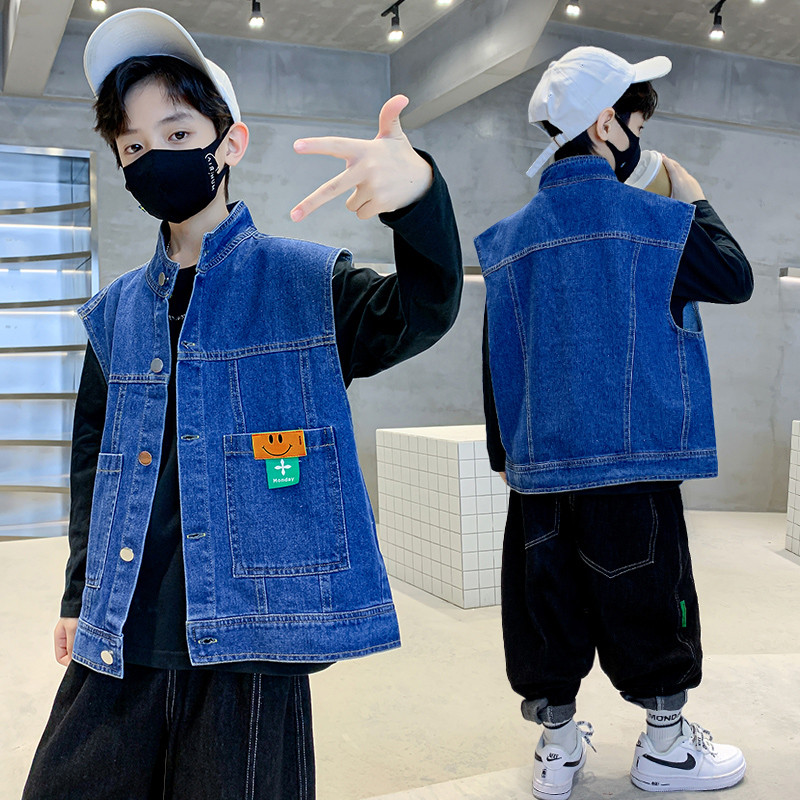 Vestă de blugi pentru băieți mari Îmbrăcăminte pentru copii, primăvară, toamnă, blugi ocazional, jachetă fără mâneci, îmbrăcăminte exterioară pentru copii, topuri pentru copii, haine pentru copii
