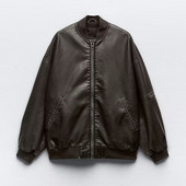 2023 pentru femei, piele spălată, cu gât rotund, mâneci lungi, jachetă largi, cu fermoar, haină scurtă, bomber din piele artificială, haină PU Top