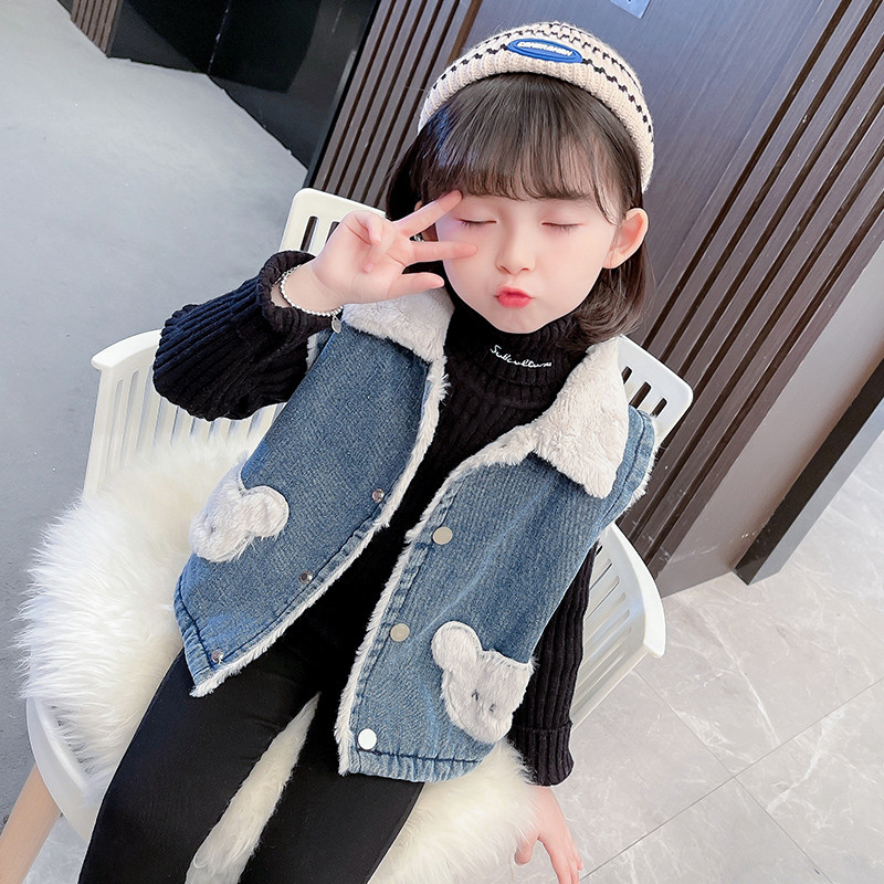 Novi modni traper dječji prsluk Zimski kaputi Topli prsluk od flisa za djevojčice Dječja odjeća Gornja odjeća za djecu 2-8 godina CH130