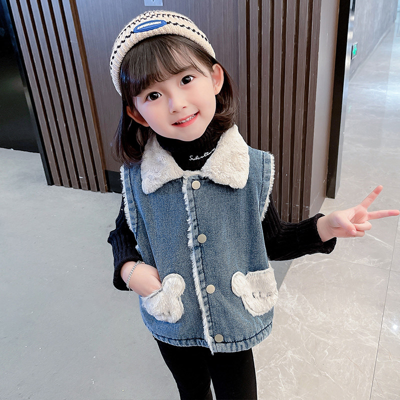 Novi modni traper dječji prsluk Zimski kaputi Topli prsluk od flisa za djevojčice Dječja odjeća Gornja odjeća za djecu 2-8 godina CH130
