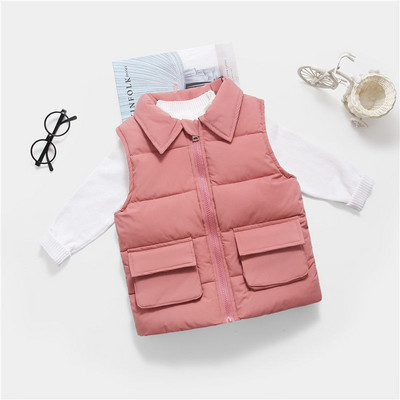Vestă din bumbac pentru bebeluși de iarnă pentru copii, jachetă de toamnă, culoare solidă, veste de buzunar, băieți, copii, haine fără mâneci, îmbrăcăminte exterioară pentru copii TZ647