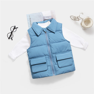 Vestă din bumbac pentru bebeluși de iarnă pentru copii, jachetă de toamnă, culoare solidă, veste de buzunar, băieți, copii, haine fără mâneci, îmbrăcăminte exterioară pentru copii TZ647