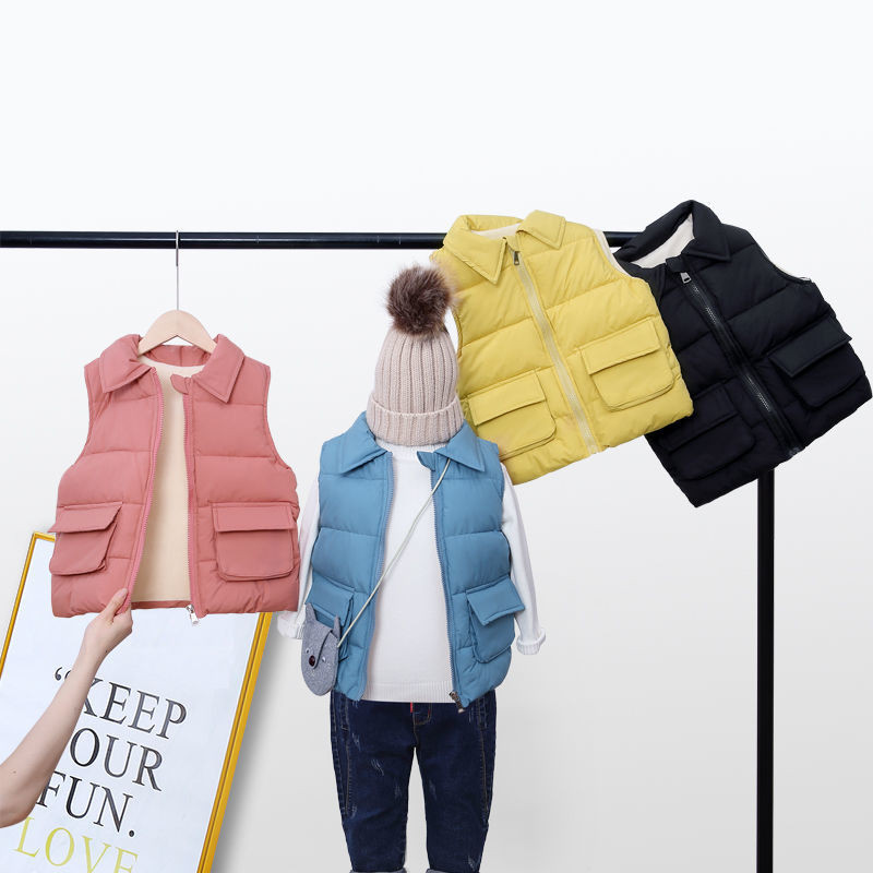 Modes Ziemas Bērnu kokvilnas Vestes Jaka Rudens Vienkrāsains Kabatas Vestes Zēnu Bērnu Mēteļi Bez Piedurknēm Bērnu Virsdrēbes TZ647