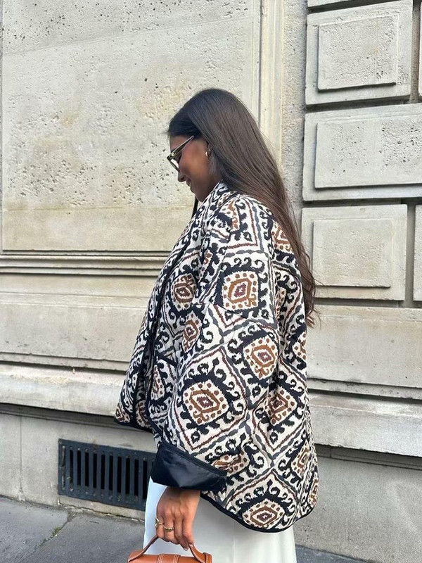 Imprimată la modă pentru femei din bumbac, cu buzunare, mâneci lungi, cardiganuri supradimensionate pentru femei, vintage, cardigan de vacanță pentru femei 2023