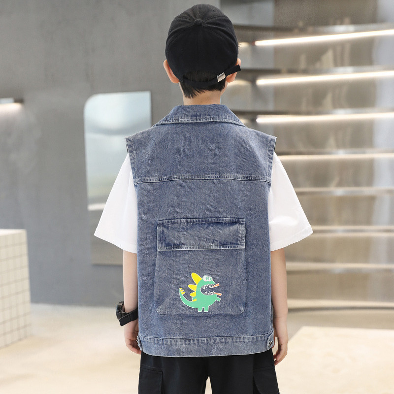 Vestă de blugi pentru băieți, cu desene animate, 4-12 ani, îmbrăcăminte pentru copii, primăvară, vară, vestă de jeans, jachetă fără mâneci, îmbrăcăminte exterioară, vestă pentru băieți, topuri