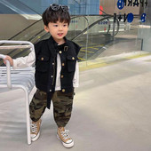 Dječji pamučni prsluci od 2 do 11 godina, kaputi, jesenski prsluci za dječake, spušteni ovratnik, patentni zatvarač, labava ležerna lagana gornja dječja odjeća Hw29