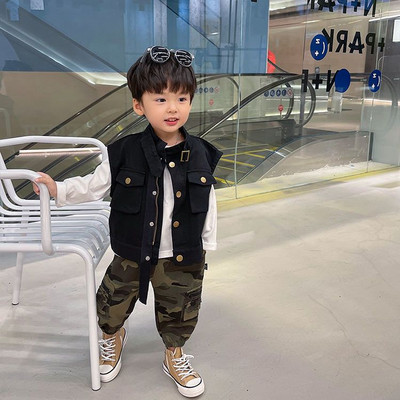 Dječji pamučni prsluci od 2 do 11 godina, kaputi, jesenski prsluci za dječake, spušteni ovratnik, patentni zatvarač, labava ležerna lagana gornja dječja odjeća Hw29